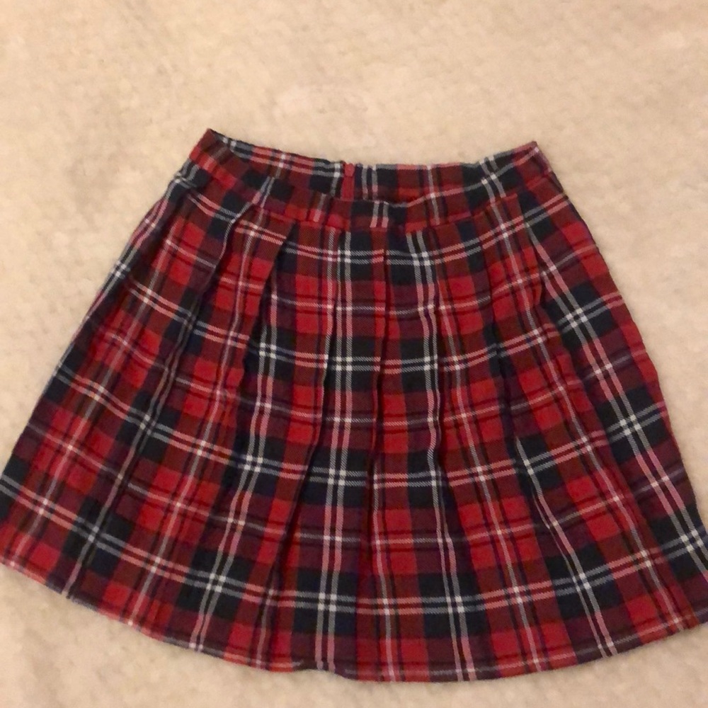 Red And Navy Blue Plaid Skirt